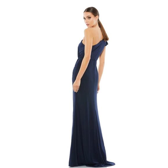 Mac Duggal 67858 Ruffled One Shoulder Draped Gown Blue 0 - Picture 8 of 10